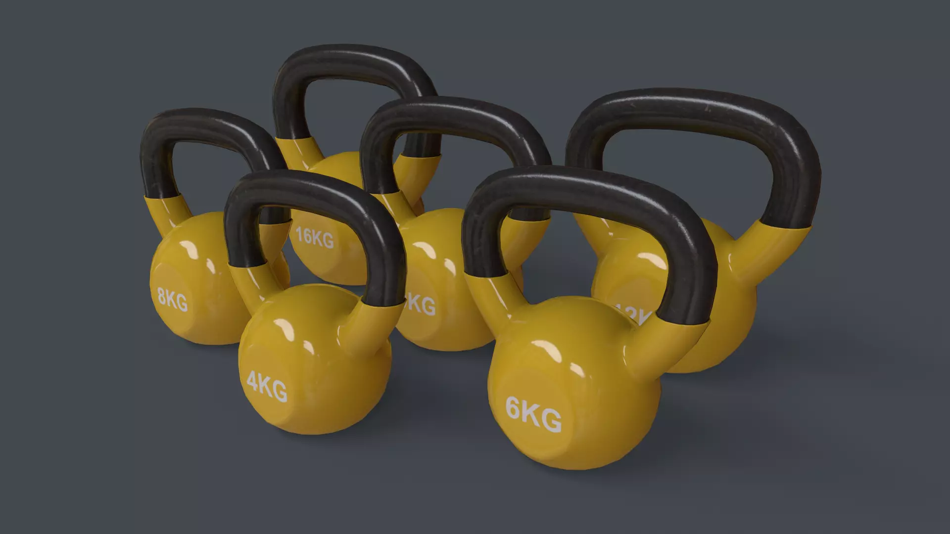 PBR 4-16KG Kettlebell V1 - Yellow Low-poly 3D model_0