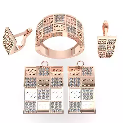 sat 2 rose gold jewelry set with diamonds