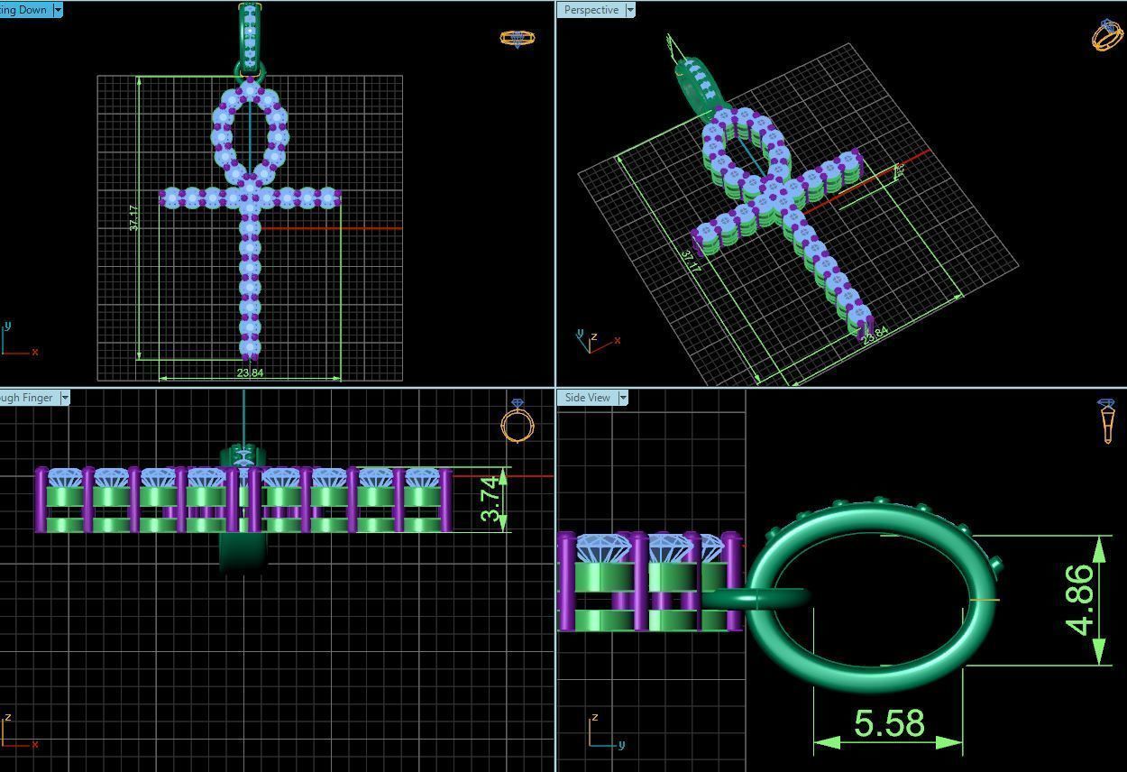Ankh Diamond Cross Pendant 3D print model_1