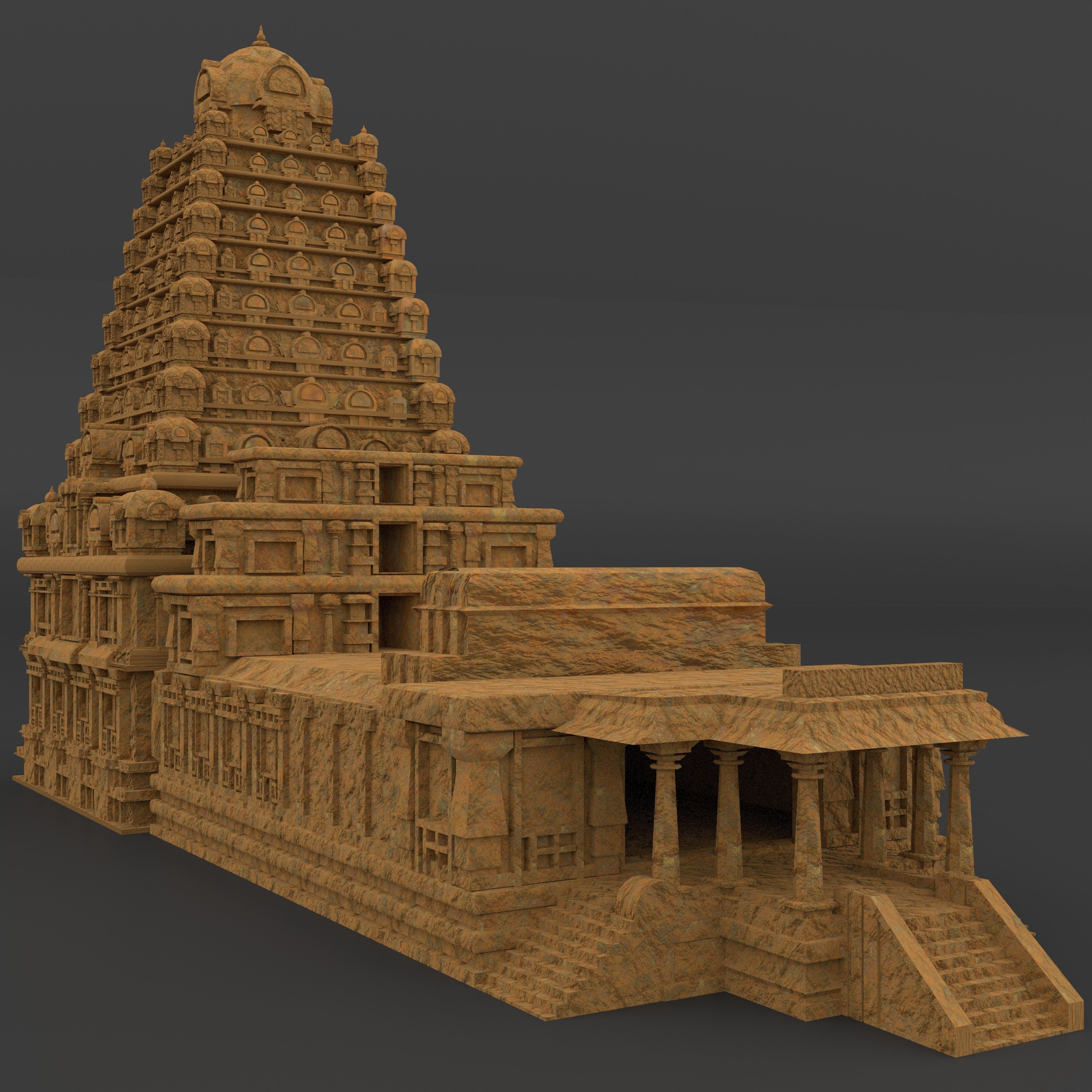 Tanjore Big Temple  Low-poly 3D model_1