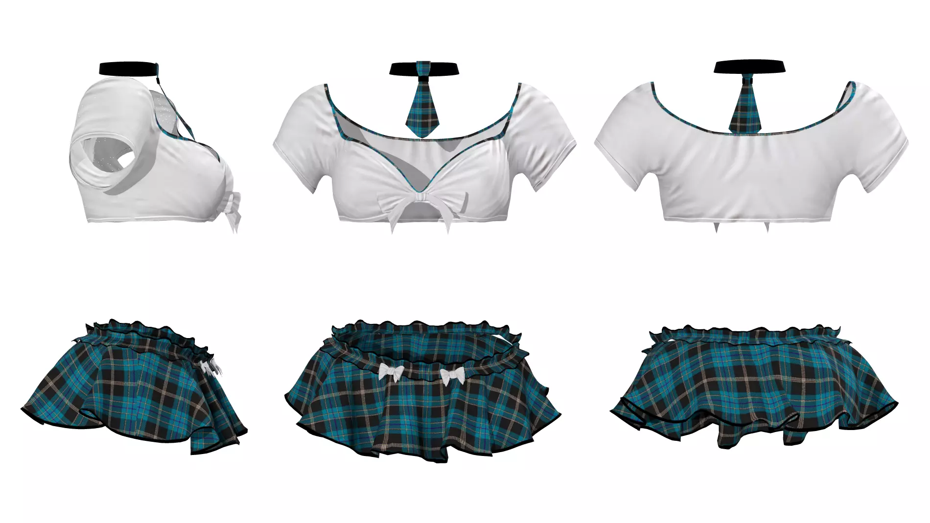 Mini Skirt Tank Top and Tie Outfit Low-poly 3D model