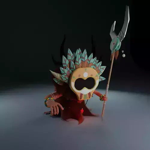 Shaman cartoon character with horns and spear