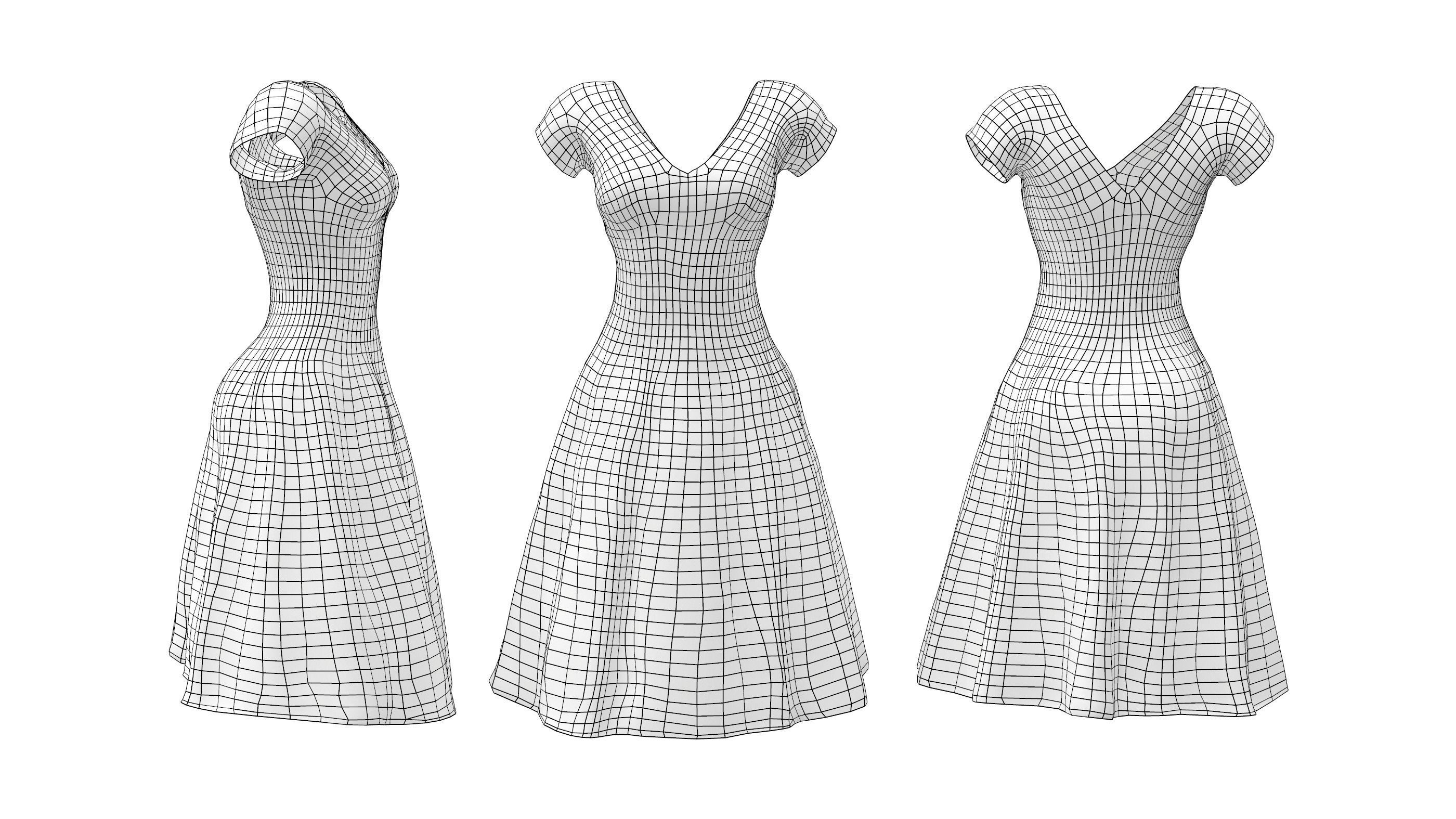 A Line Dart Dress Low-poly 3D model_2