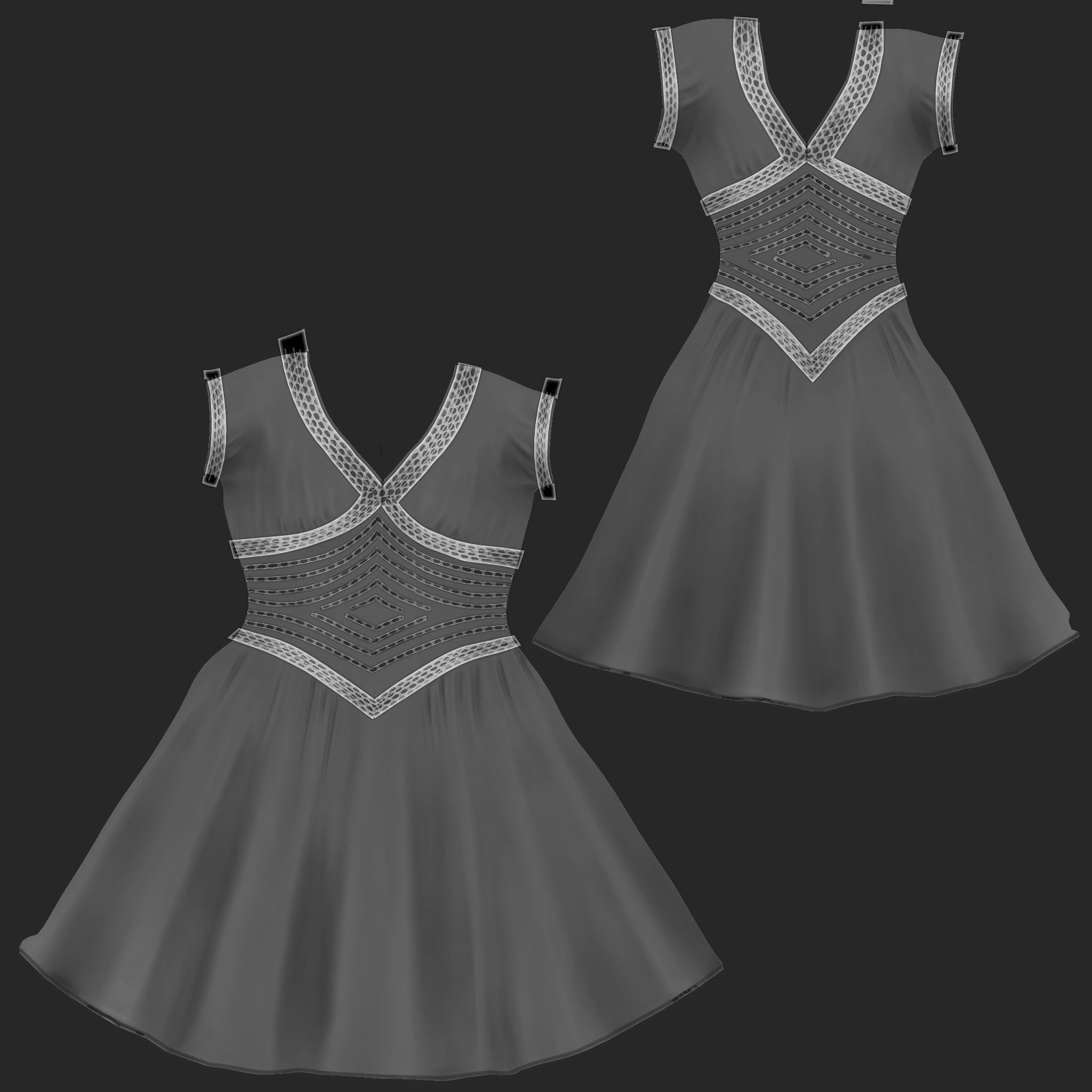 A Line Dart Dress Low-poly 3D model_6