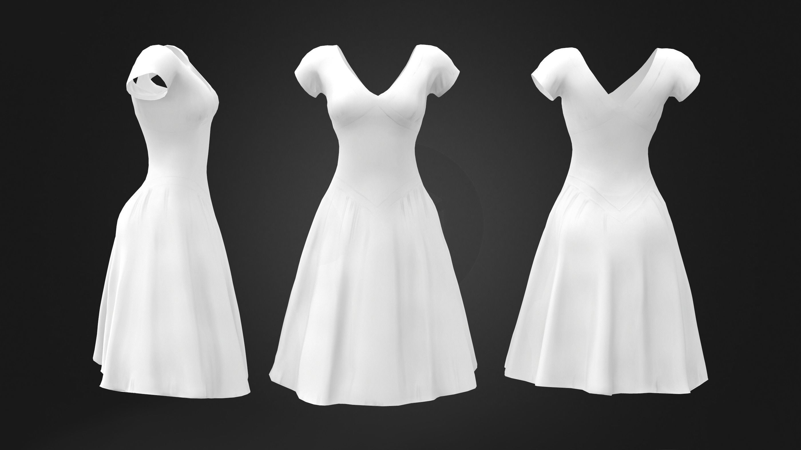 A Line Dart Dress Low-poly 3D model_3