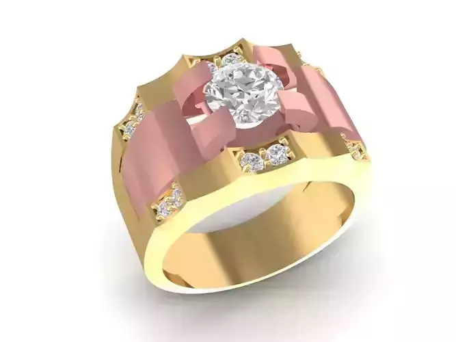 Two Tone Gold Diamond Center Ring for Men 637