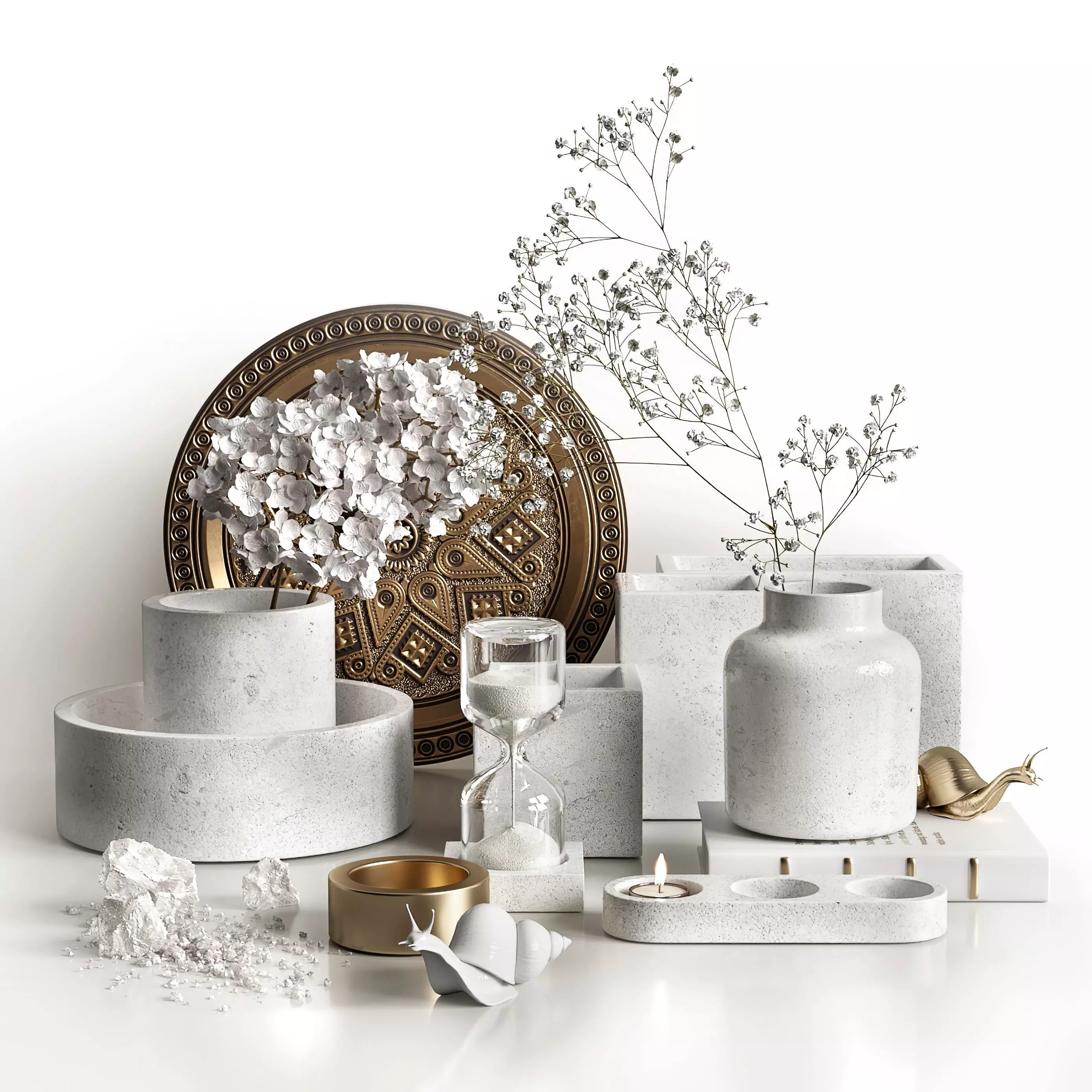 Decorative set in white colors 3D model_0