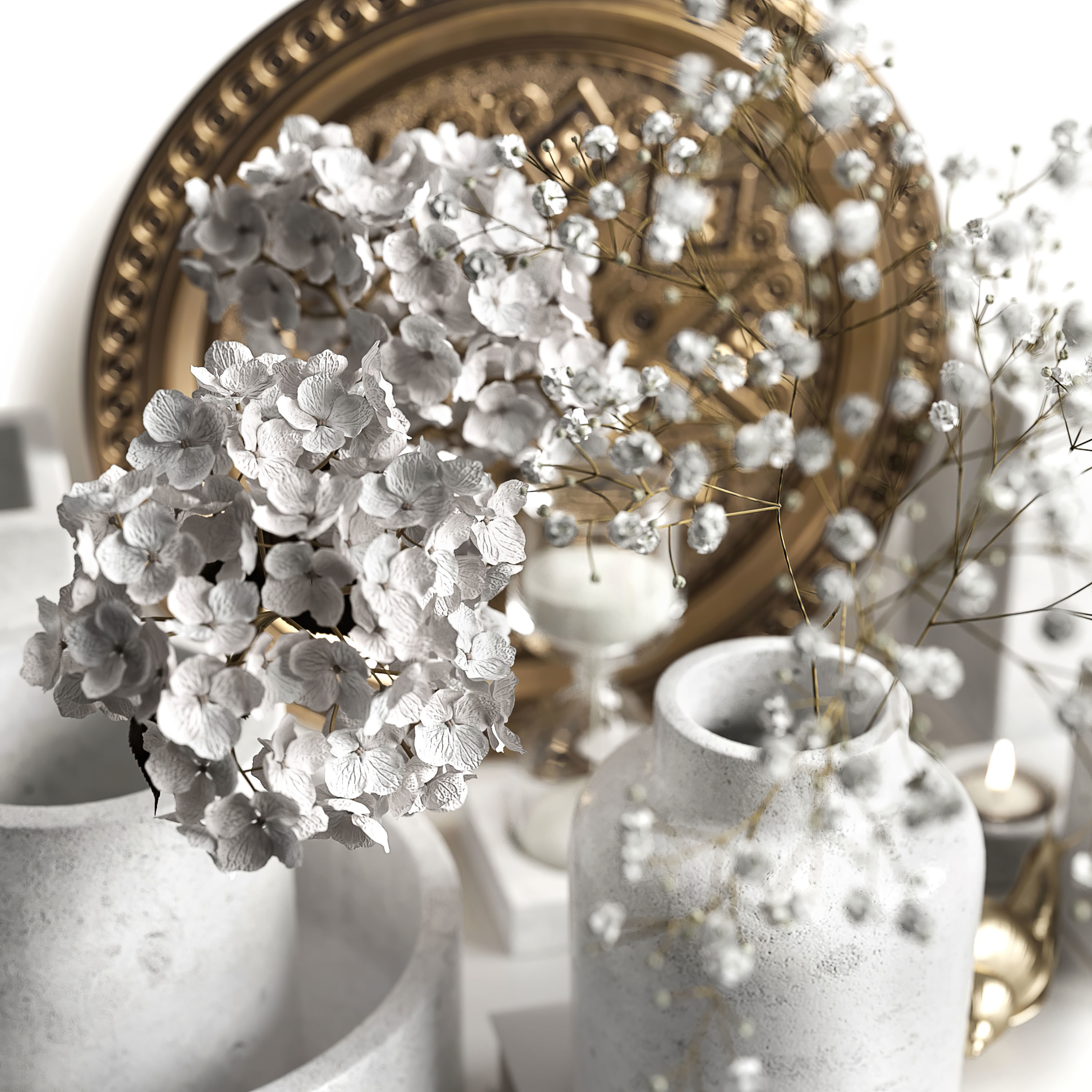 Decorative set in white colors 3D model_1