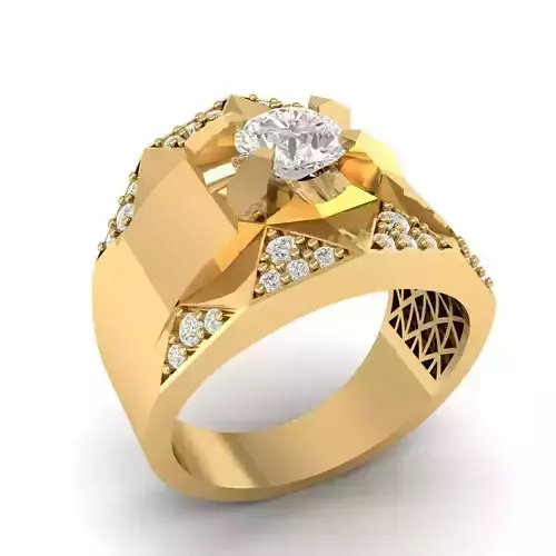 Luxury Geometric Diamond Men Ring in Gold 638