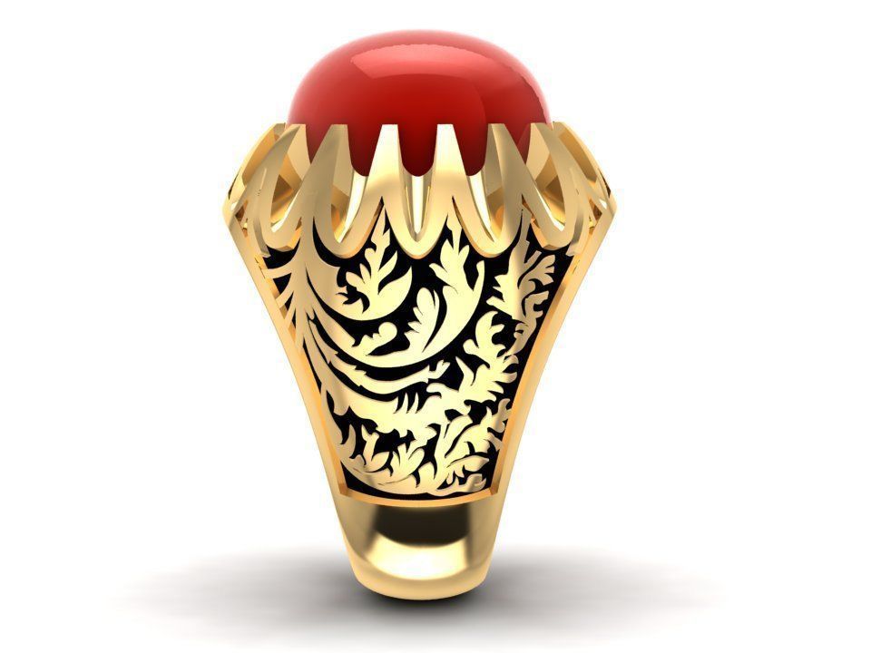 Classic Red Gemstone Gold Ring for Men 640 3D print model_2
