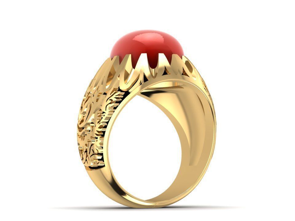 Classic Red Gemstone Gold Ring for Men 640 3D print model_5