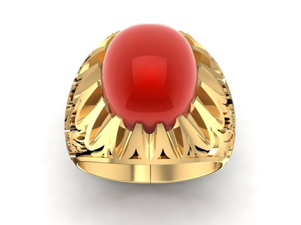 Classic Red Gemstone Gold Ring for Men 640 3D print model_4