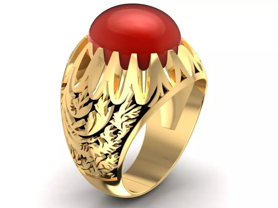 Classic Red Gemstone Gold Ring for Men 640 3D print model_0