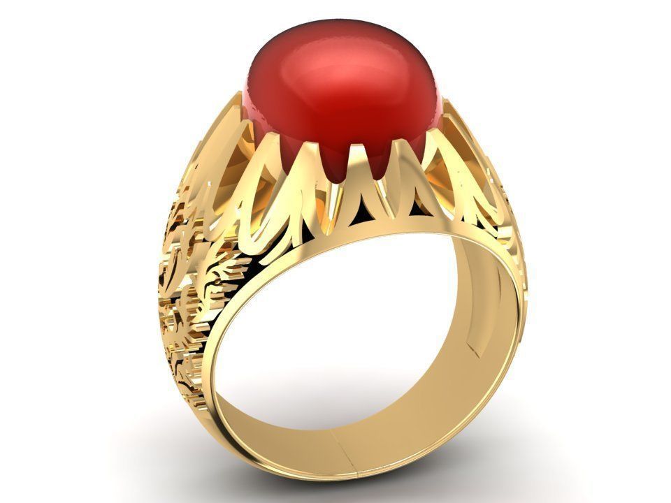 Classic Red Gemstone Gold Ring for Men 640 3D print model_1