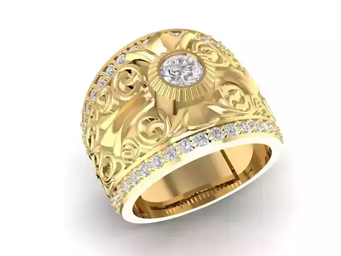 Classic Engraved Gemstone Men Ring 3D Model 643