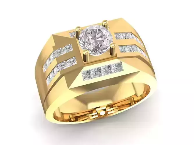 Modern Triple Row Diamond Men Ring 3D Model  645