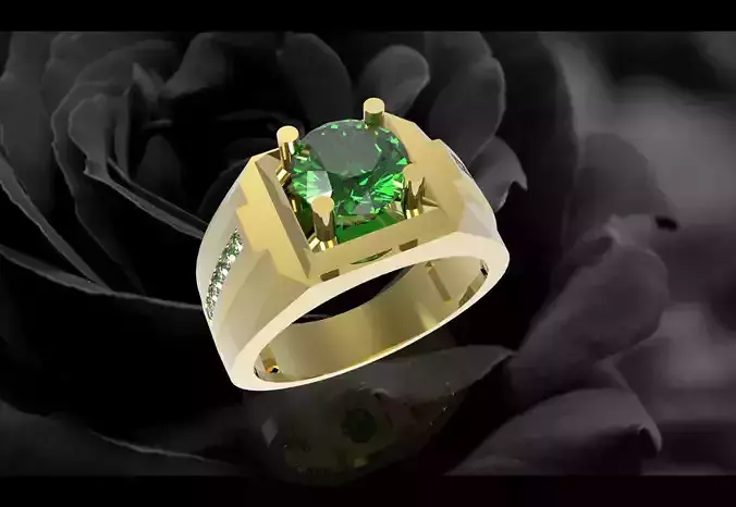 Luxury Emerald Men Ring 3D Model 649