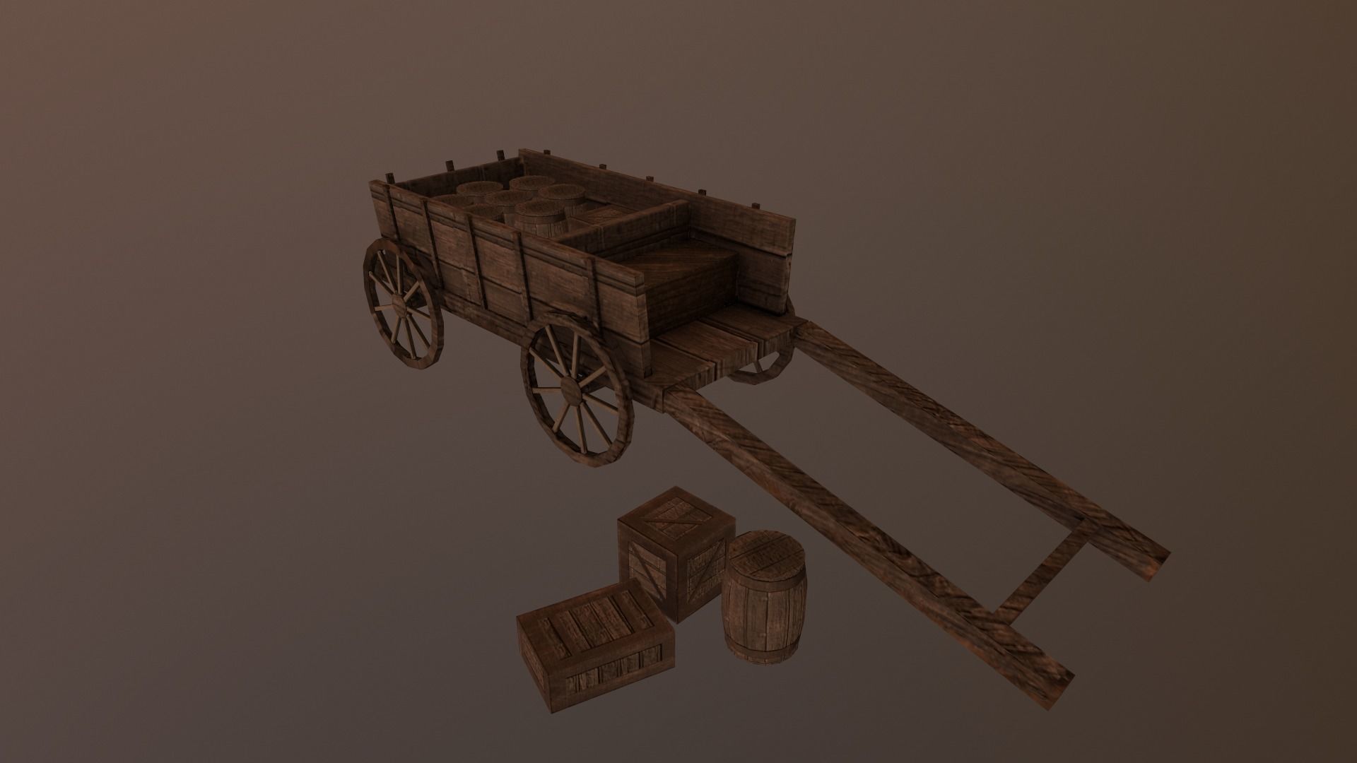  Medieval Cart  Low-poly 3D model_12
