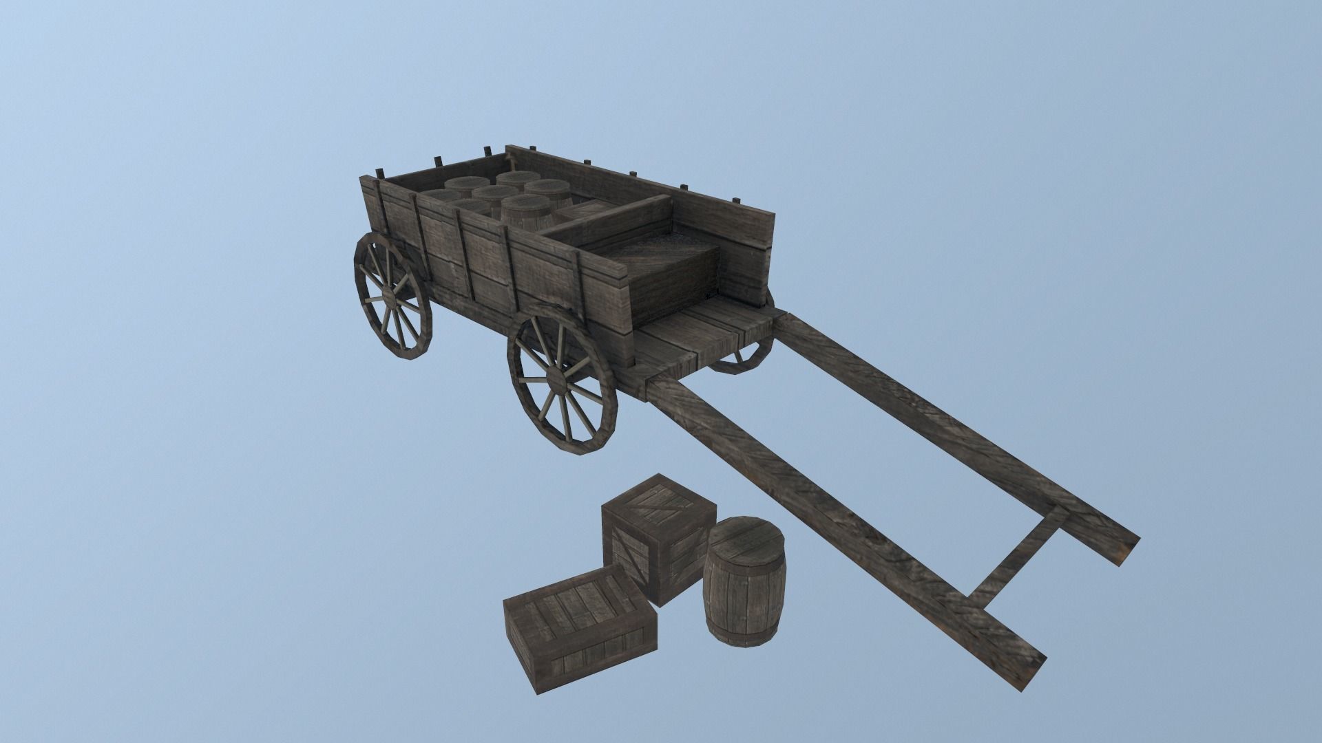  Medieval Cart  Low-poly 3D model_13
