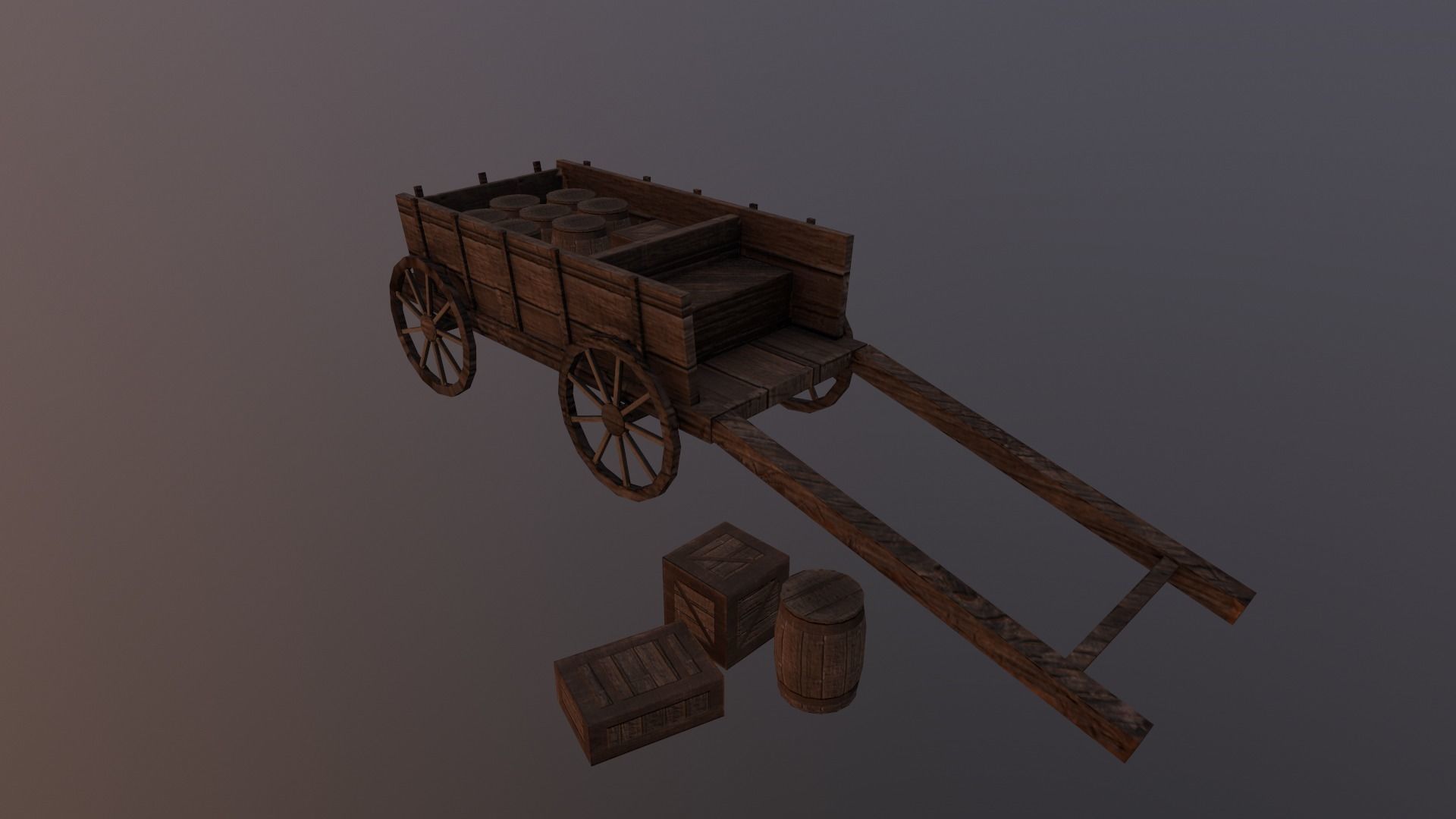  Medieval Cart  Low-poly 3D model_18