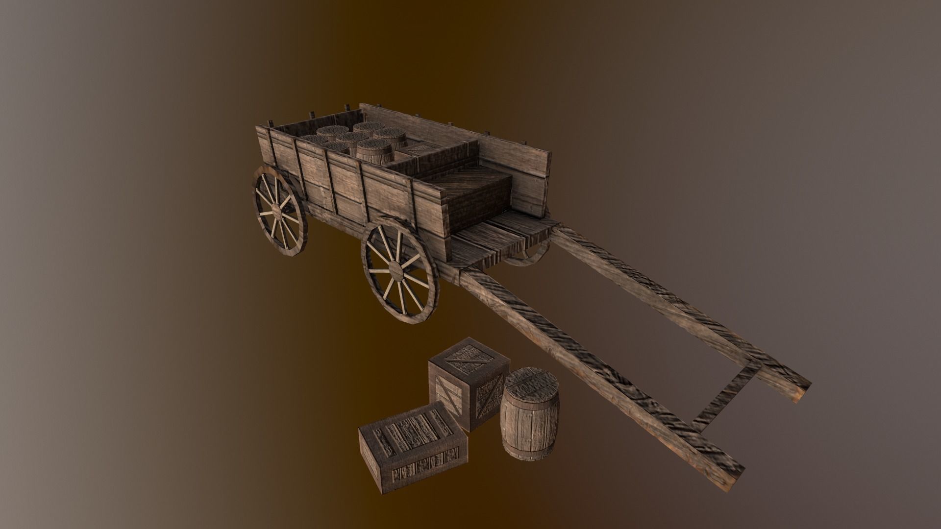  Medieval Cart  Low-poly 3D model_16