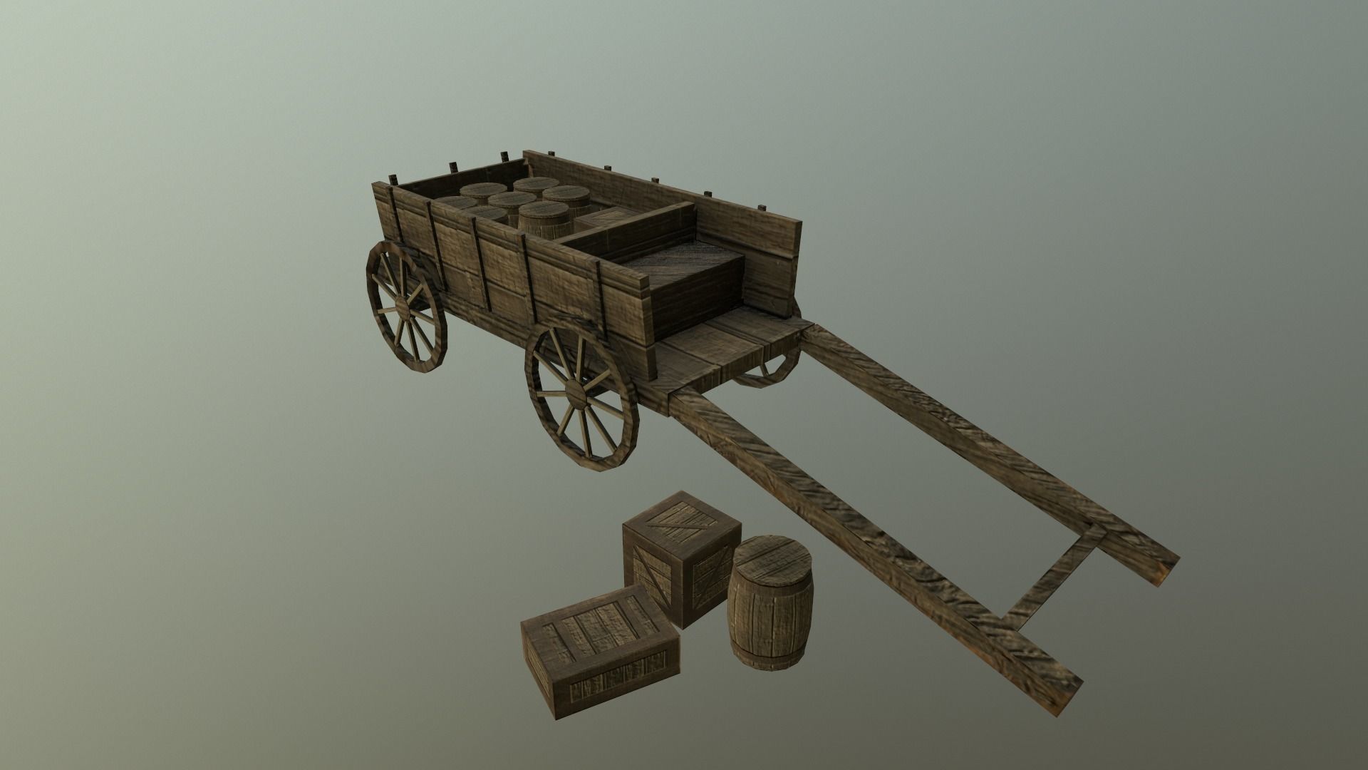  Medieval Cart  Low-poly 3D model_17