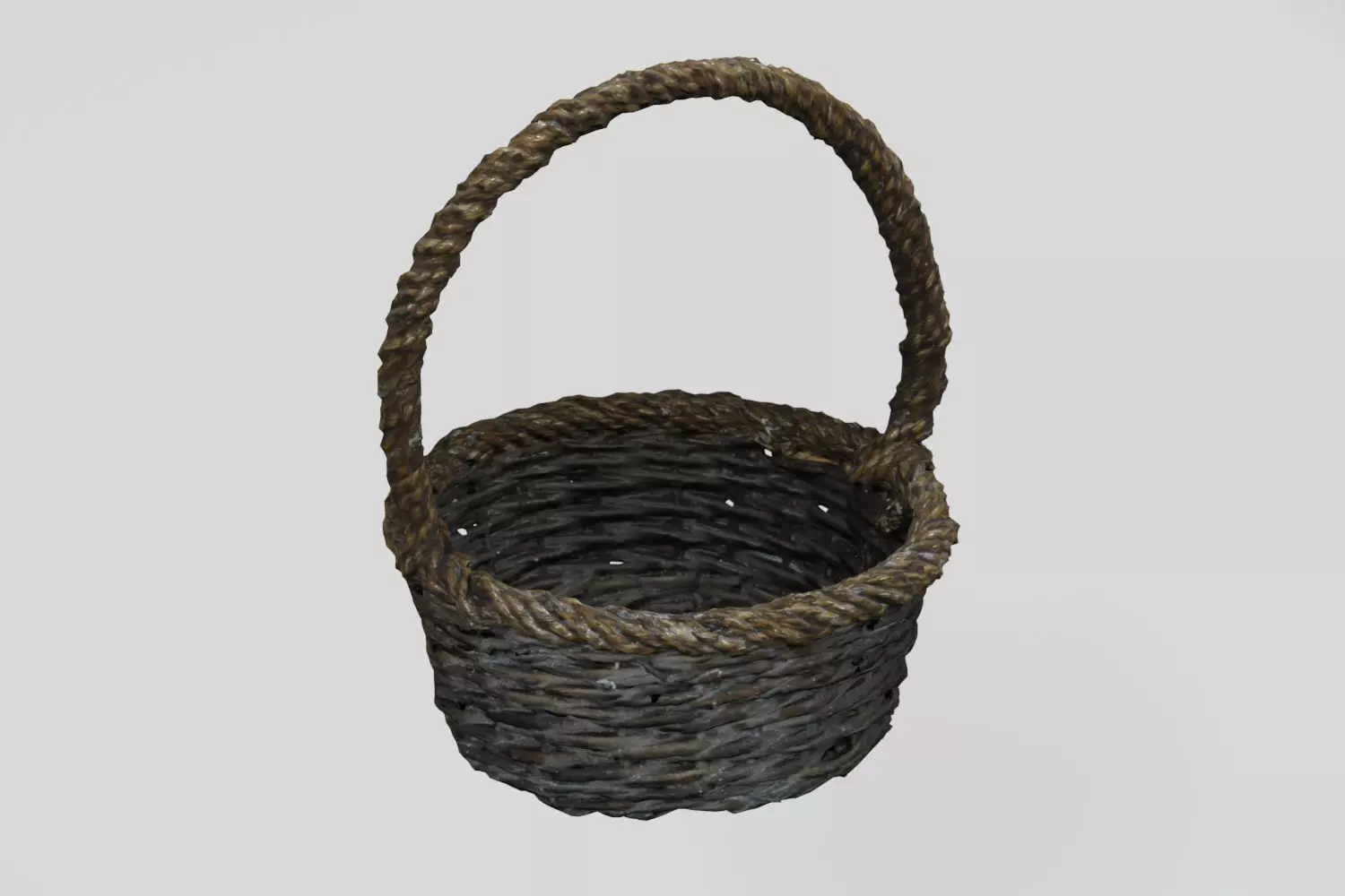 Wicker Basket two-tone dark photogrammetry scan PBR 4K textures Low-poly 3D model_0