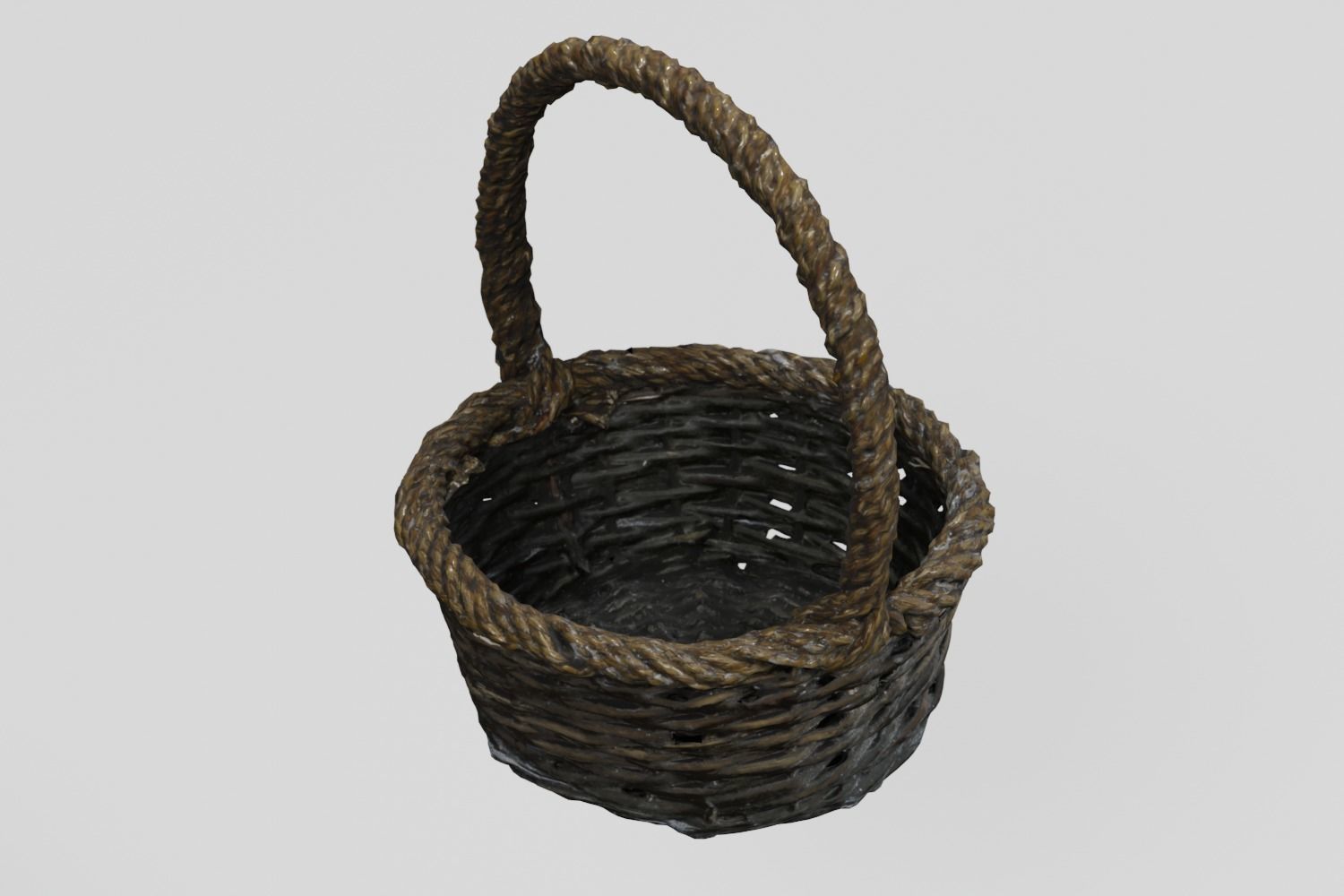 Wicker Basket two-tone dark photogrammetry scan PBR 4K textures Low-poly 3D model_5