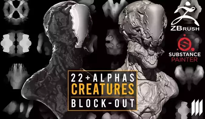 22 Alphas For Creatures-Monsters BlockOut Texture