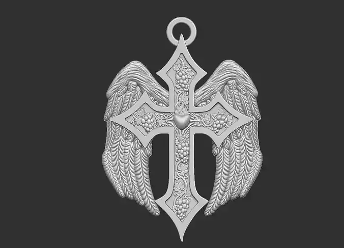 Jesus cross with wings pendant 3d print model 