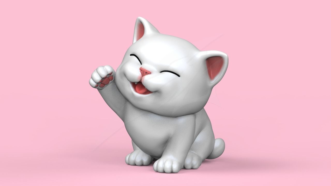 Cute Kitten Maneki Neko STL for 3D print model_1
