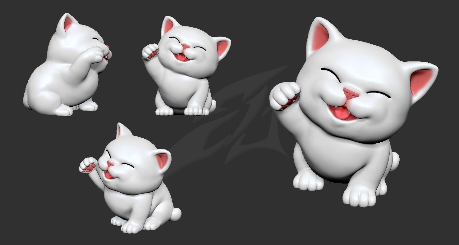 Cute Kitten Maneki Neko STL for 3D print model_3