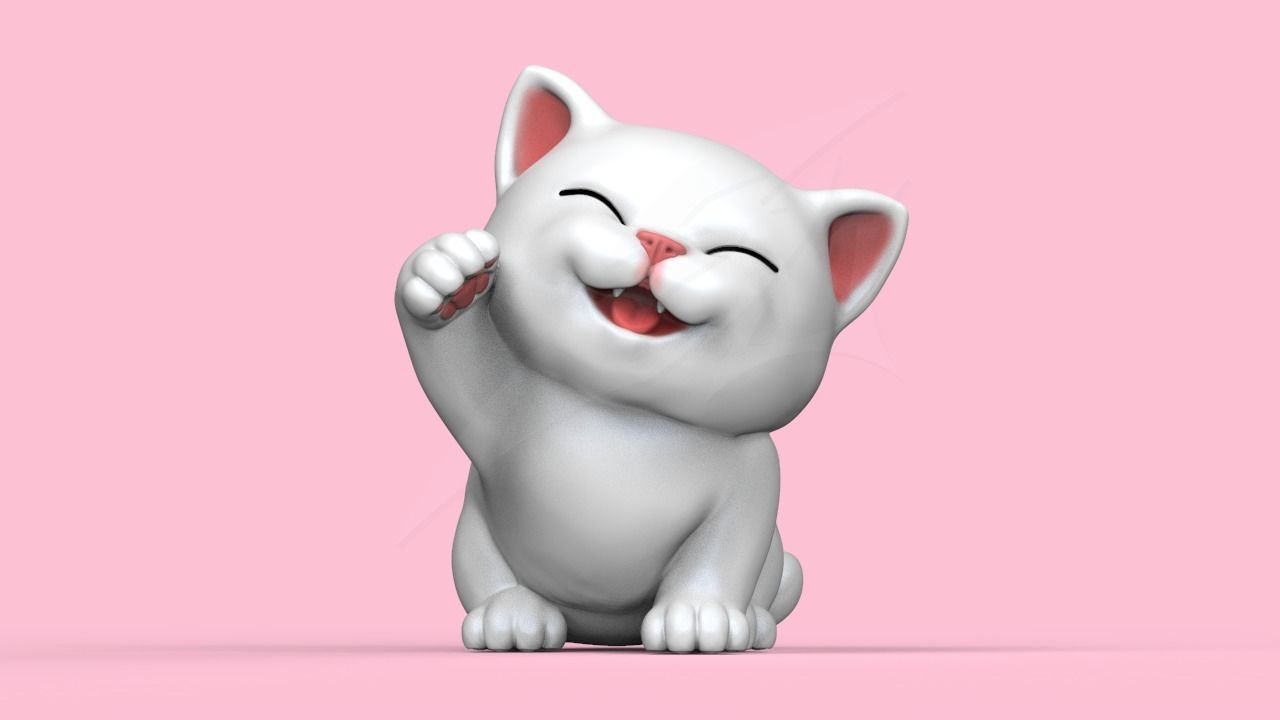 Cute Kitten Maneki Neko STL for 3D print model_2