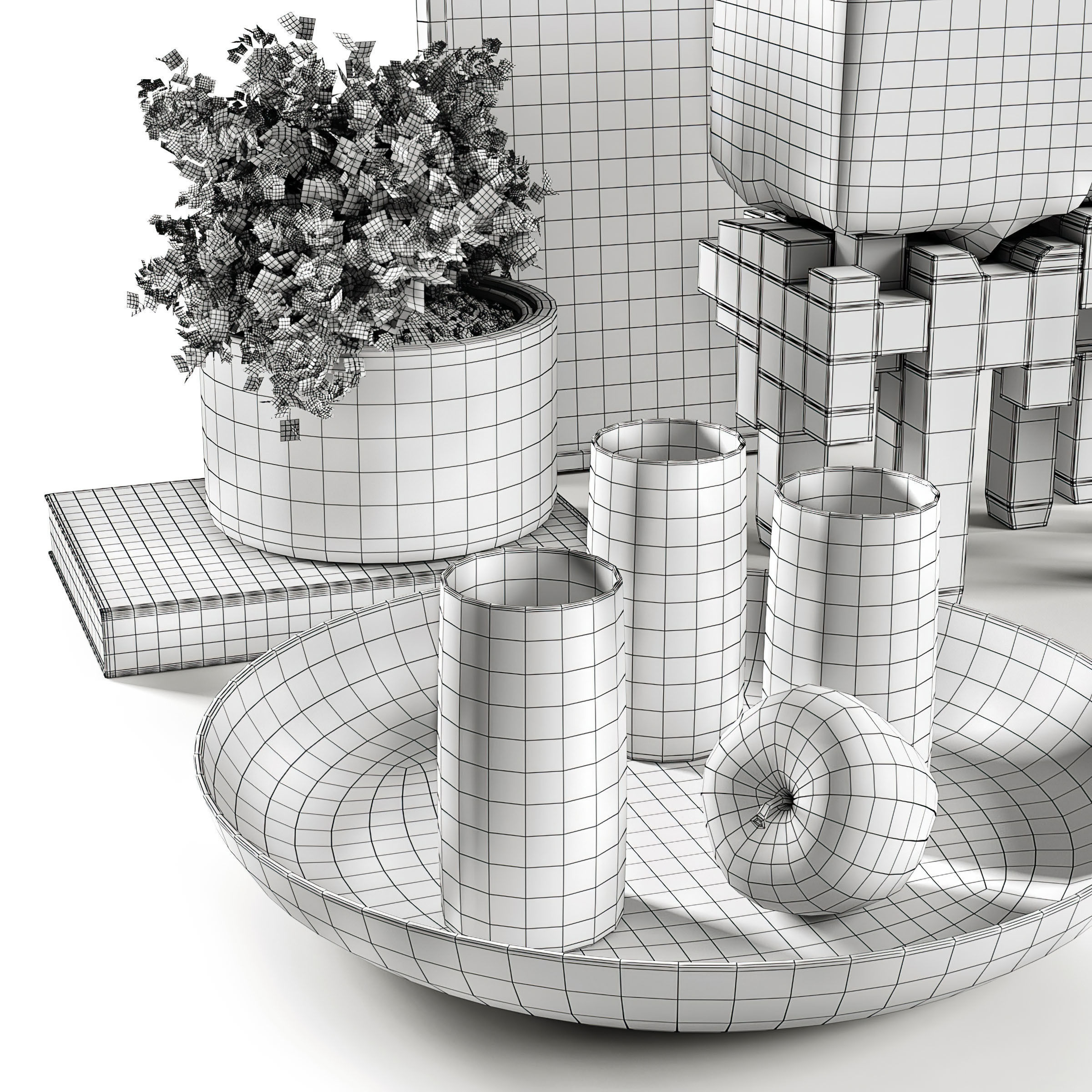 Decorative vases with plants 3D model_4