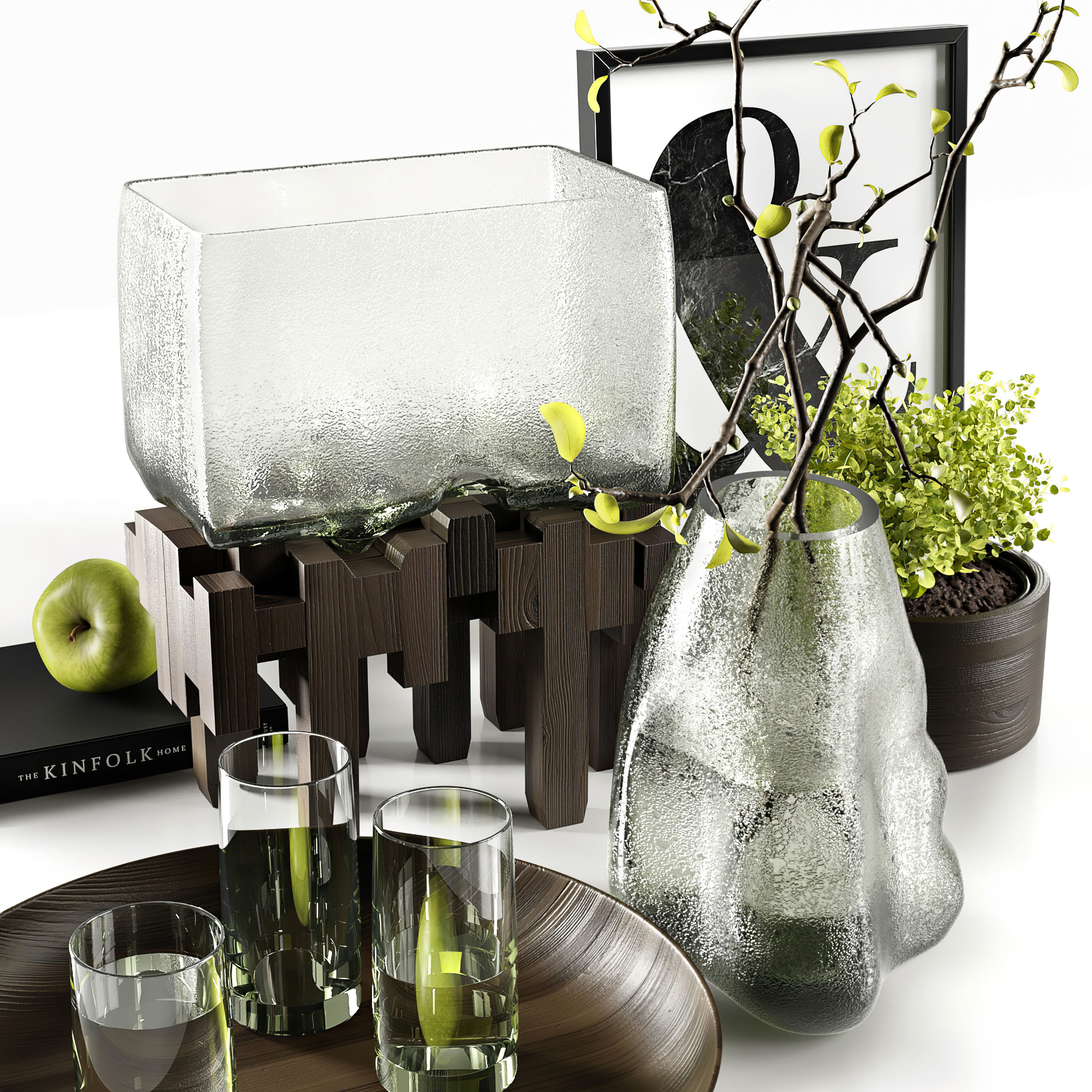 Decorative vases with plants 3D model_2