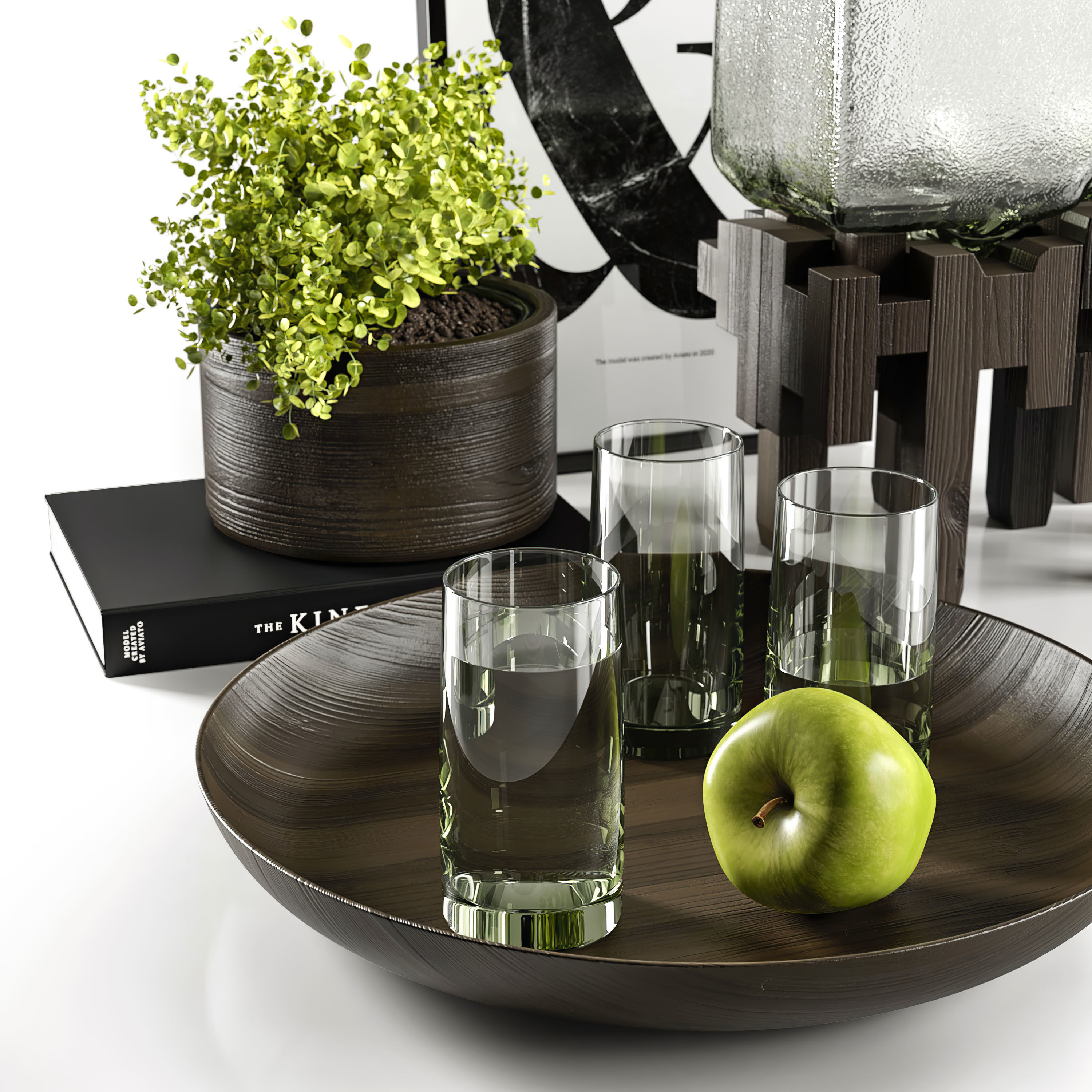 Decorative vases with plants 3D model_1