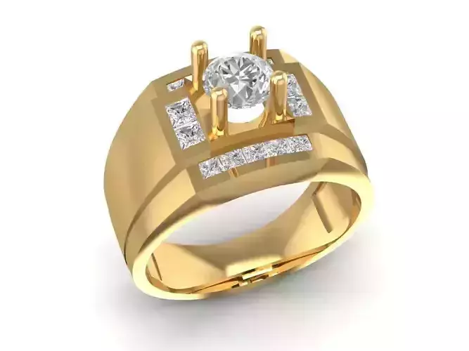 Modern Rectangular Men Diamond Ring 3D Model 650