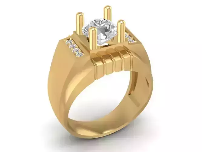 Bold Men Ring with Round Center Stone 3D Model 652