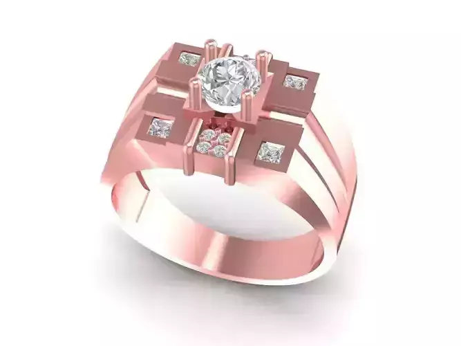Modern Square Men Ring with Center Diamond 3D Model 653