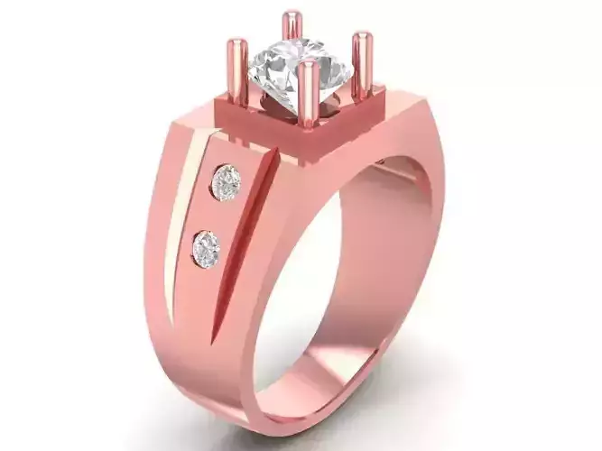 Classic Men Ring with Round Diamond 3D Model 654