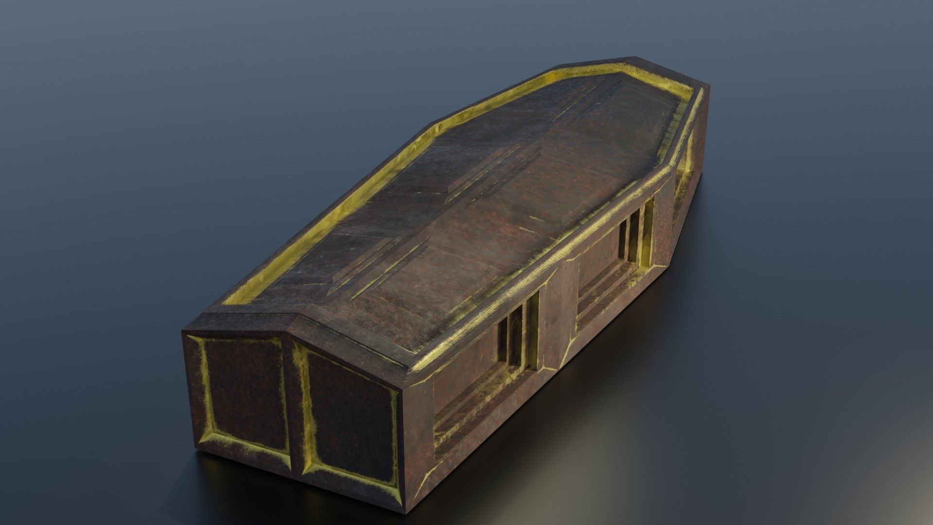 Metal Coffin Gold or Burned Low-poly 3D model_7