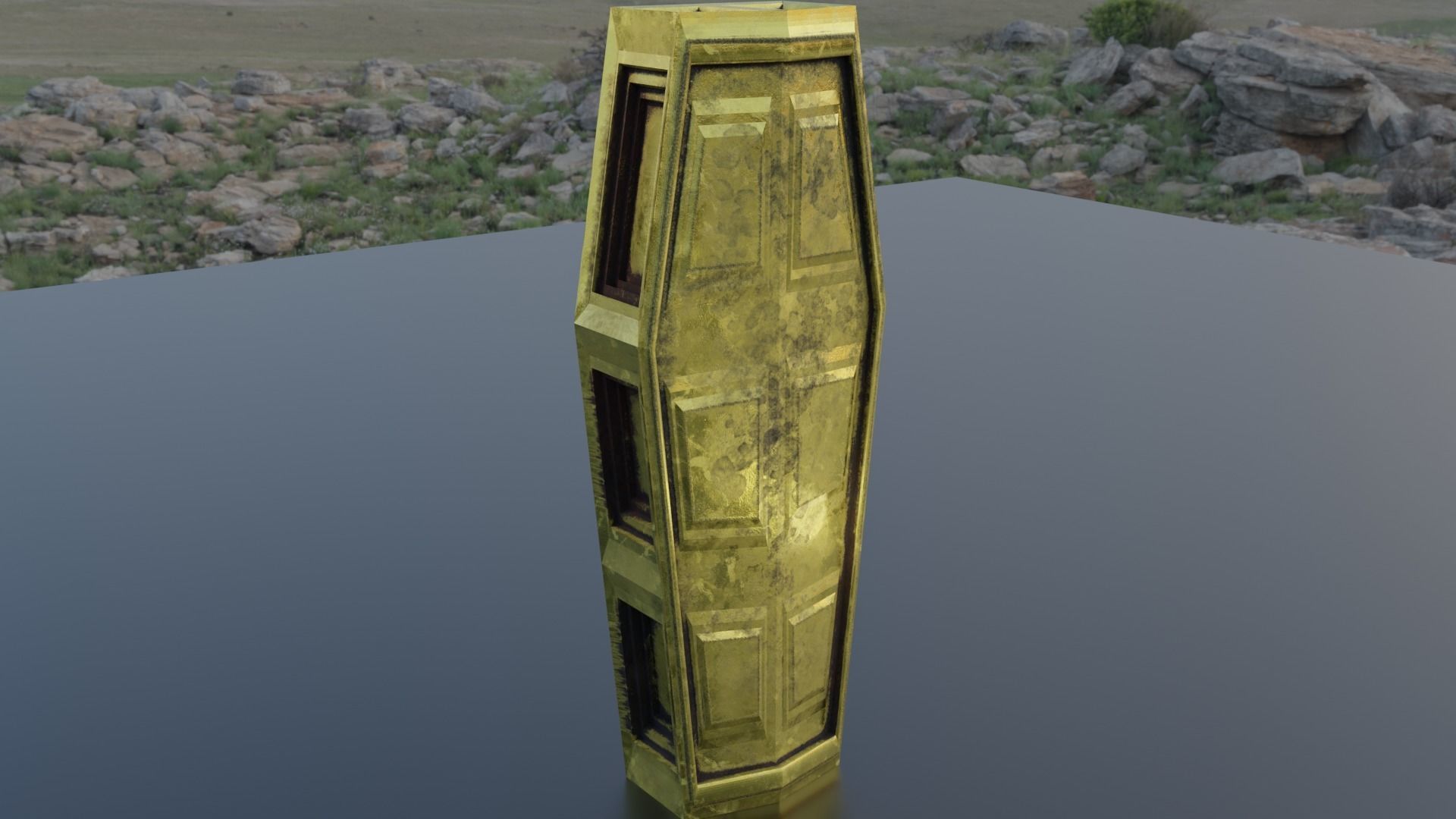 Metal Coffin Gold or Burned Low-poly 3D model_1