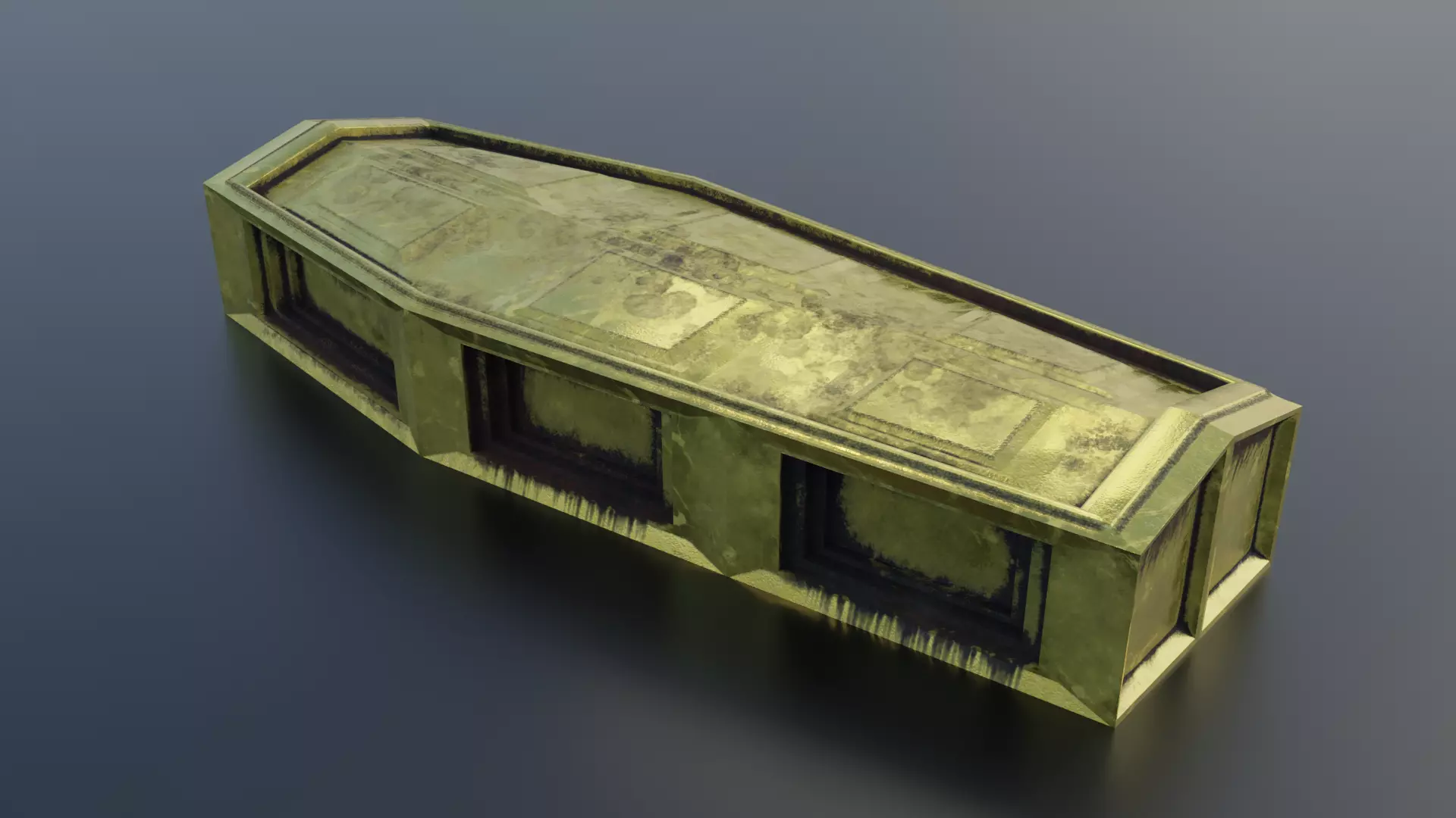 Metal Coffin Gold or Burned Low-poly 3D model_0