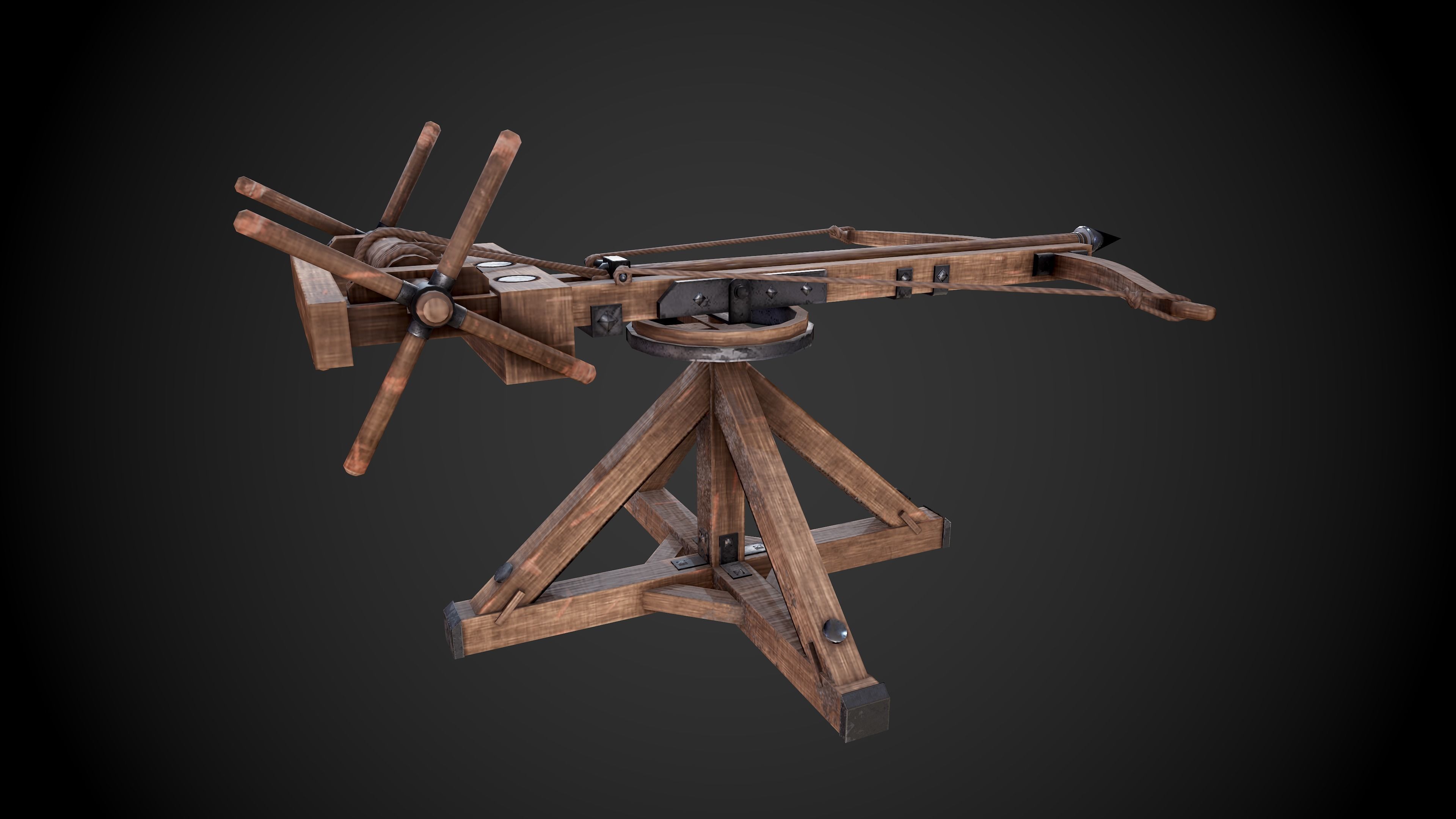 Ballista wooden machine gun Low-poly 3D model_2
