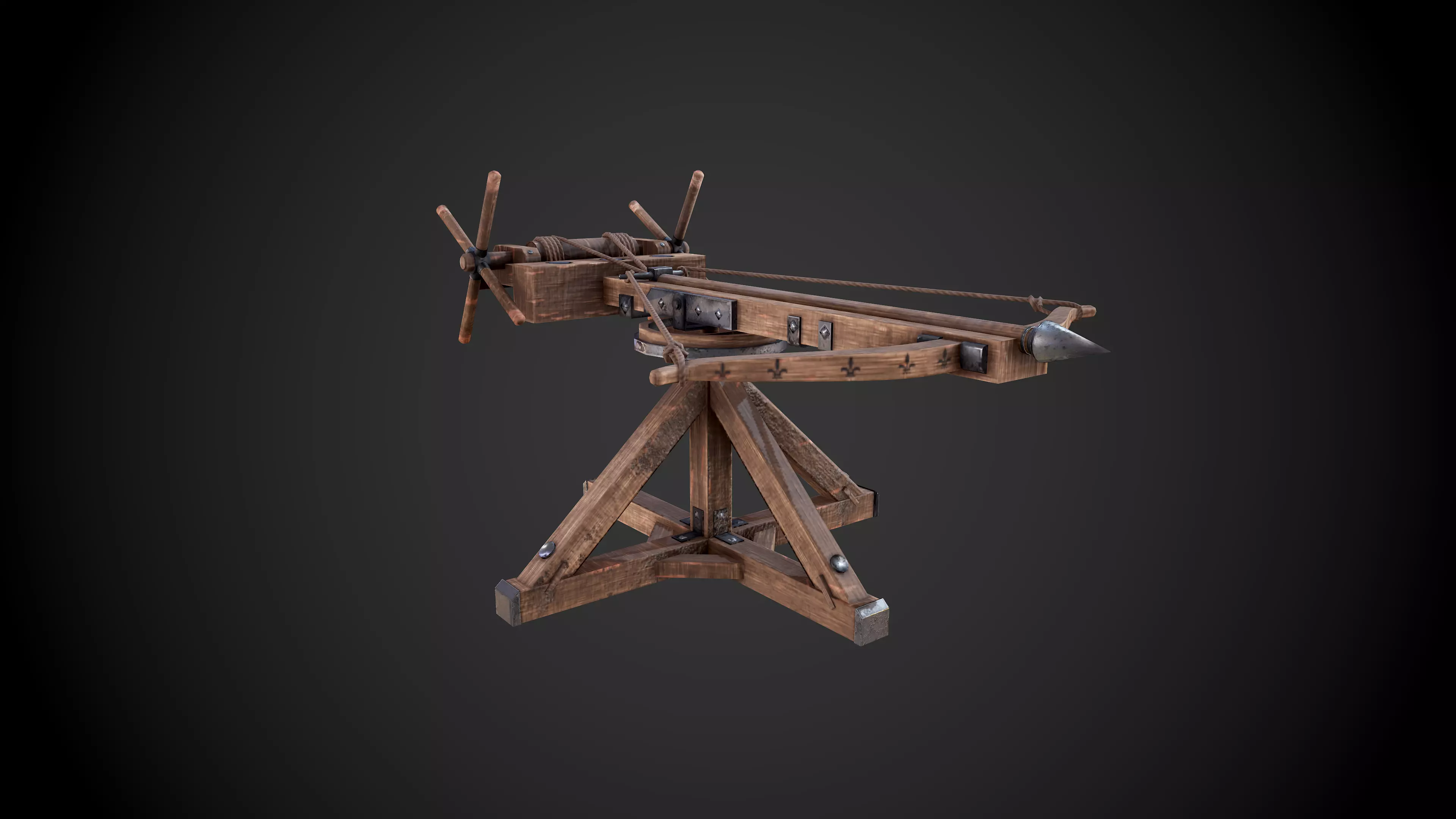 Ballista wooden machine gun Low-poly 3D model_0