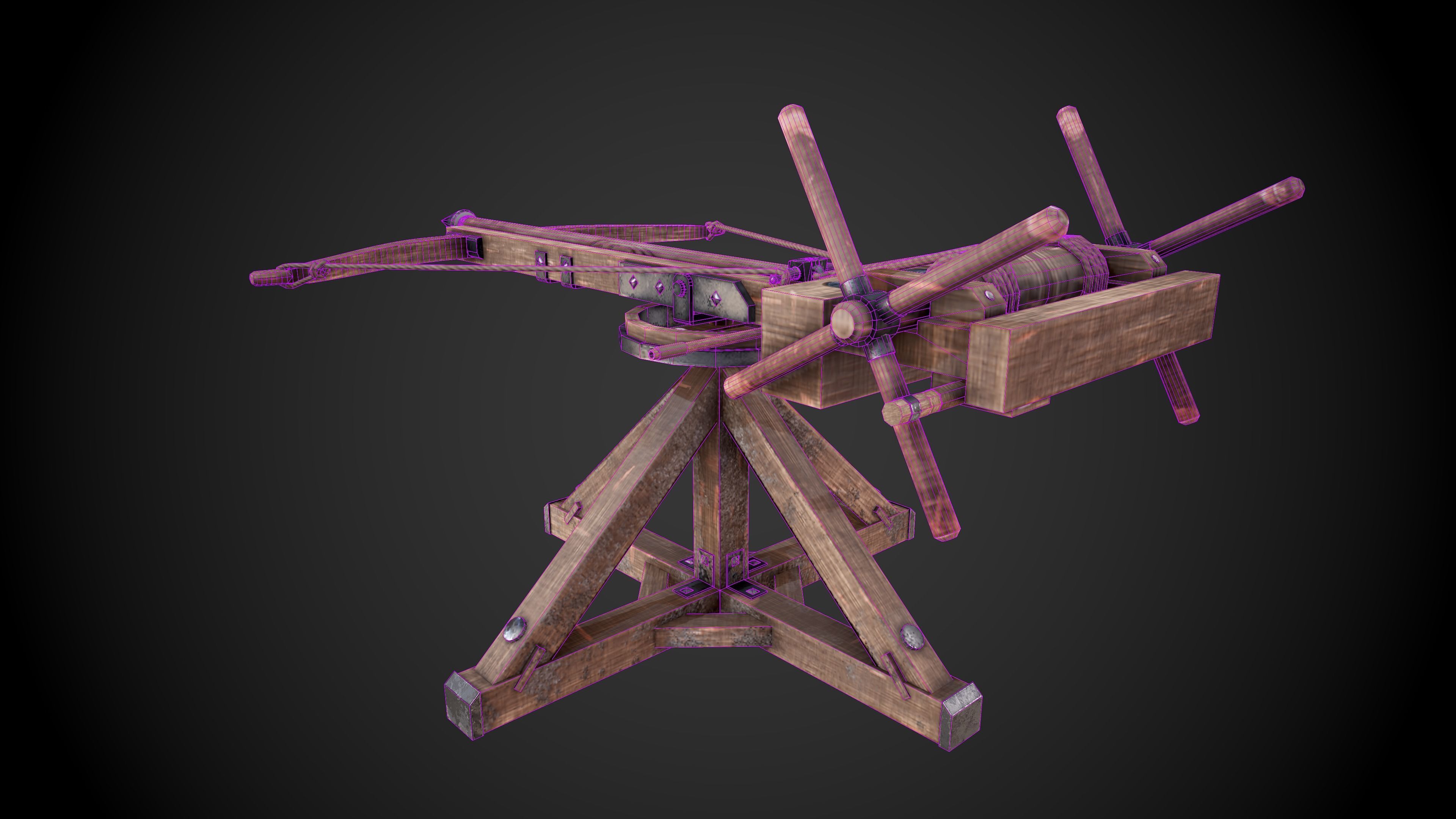 Ballista wooden machine gun Low-poly 3D model_10