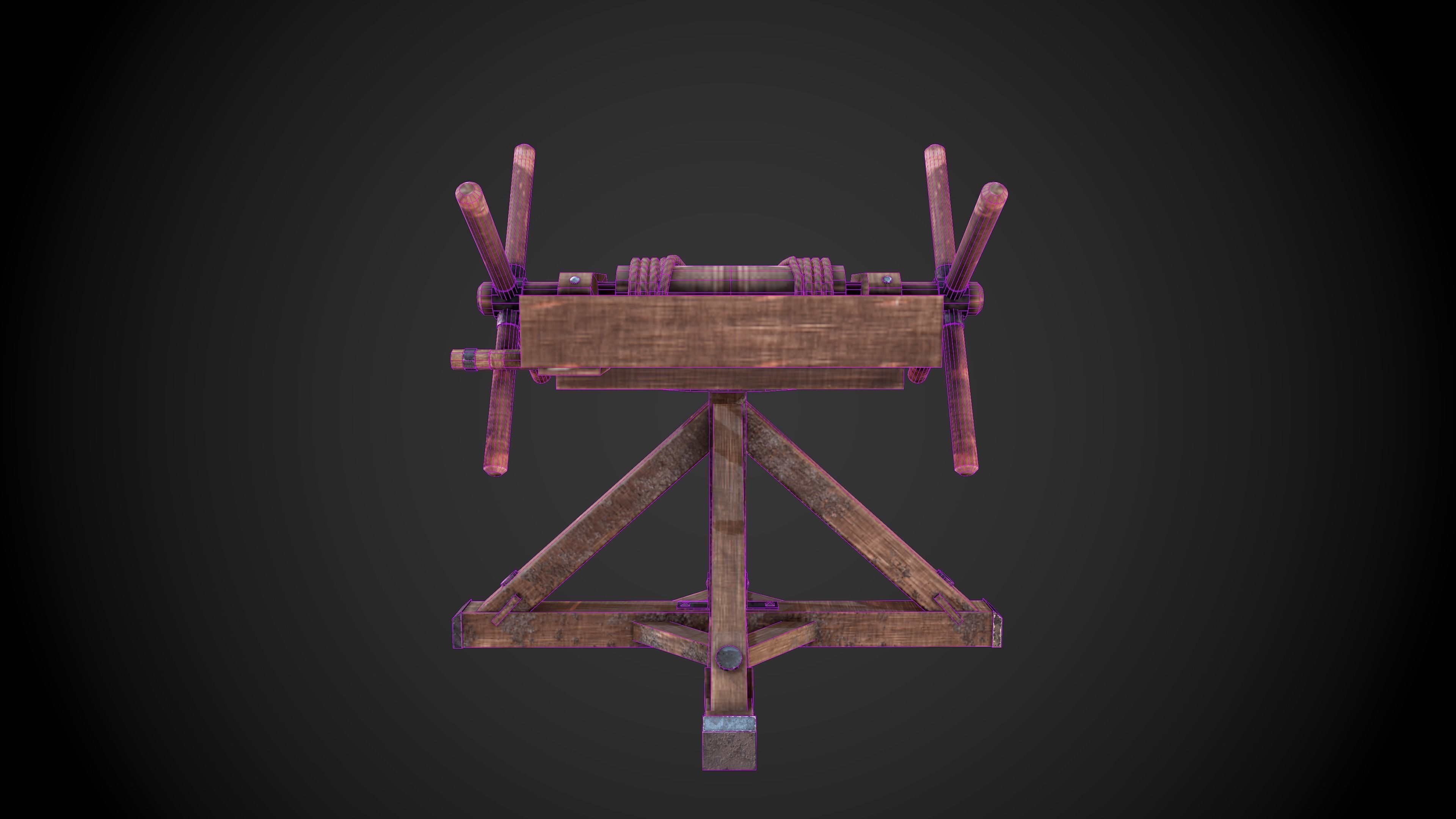 Ballista wooden machine gun Low-poly 3D model_7
