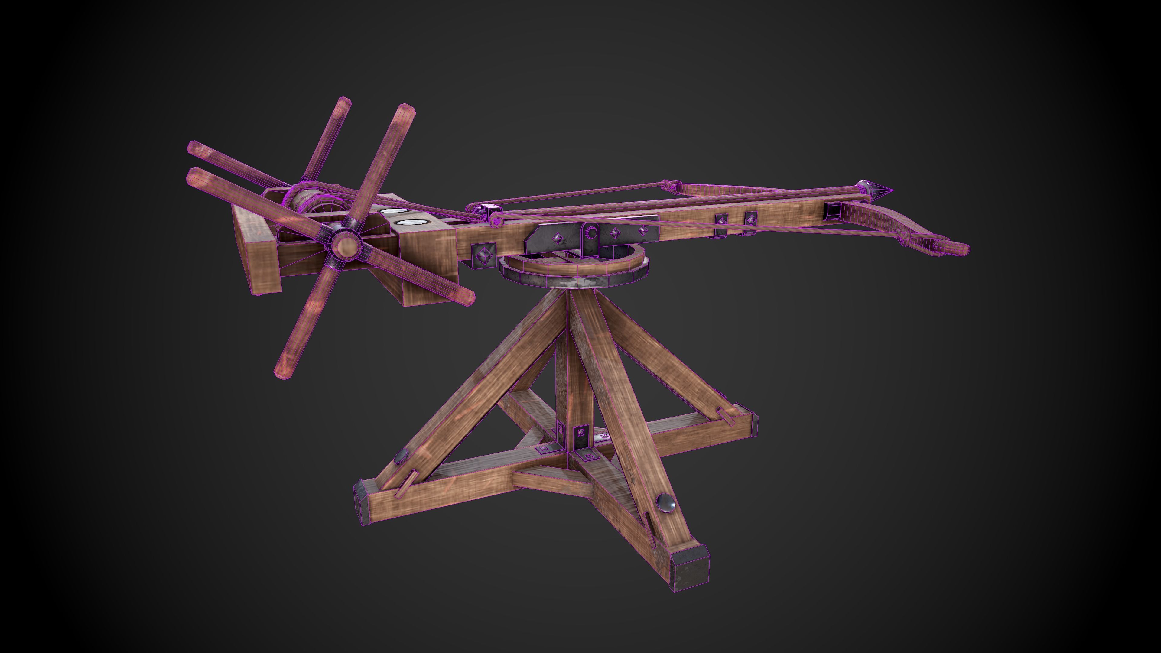 Ballista wooden machine gun Low-poly 3D model_9