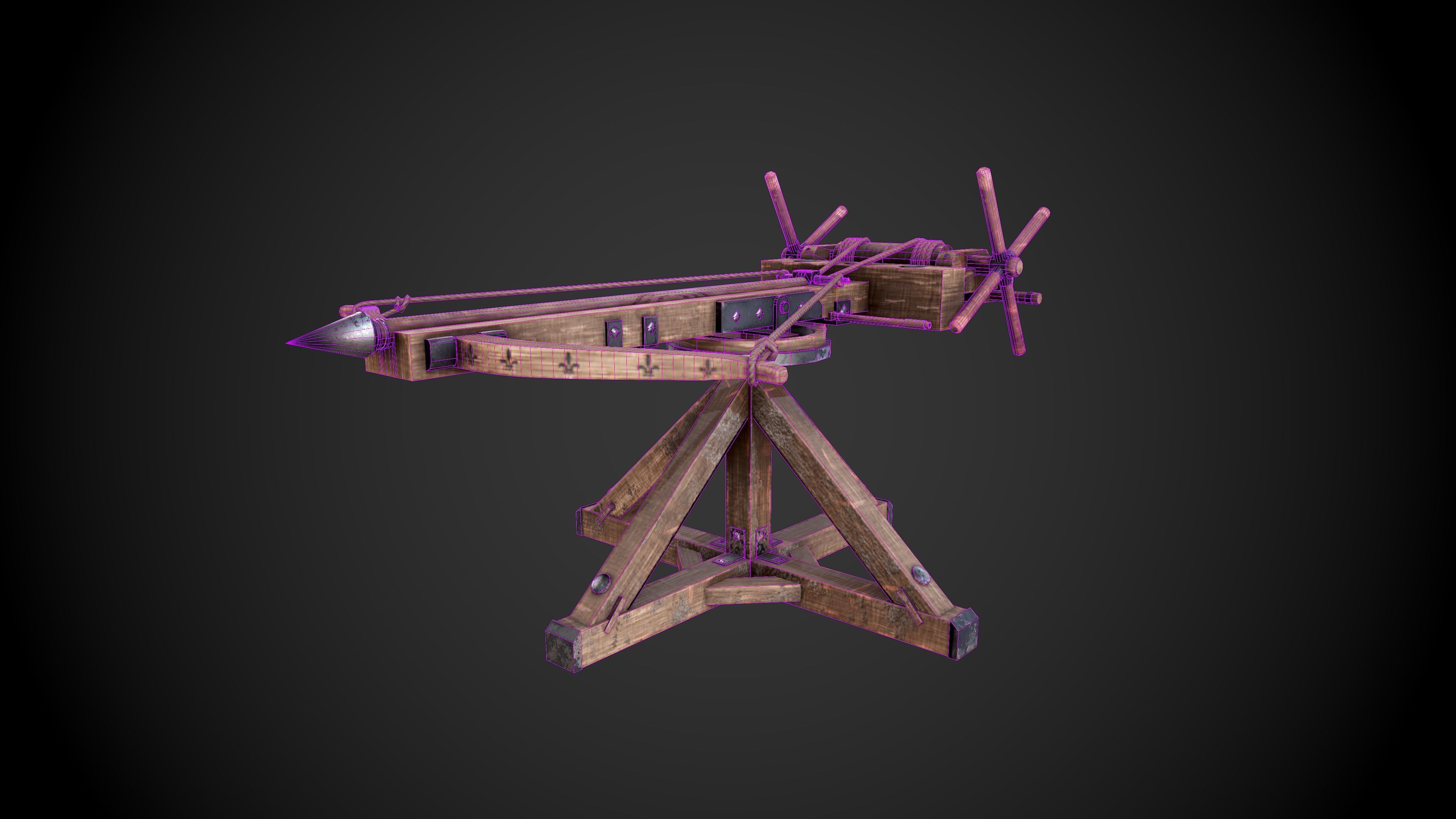 Ballista wooden machine gun Low-poly 3D model_13