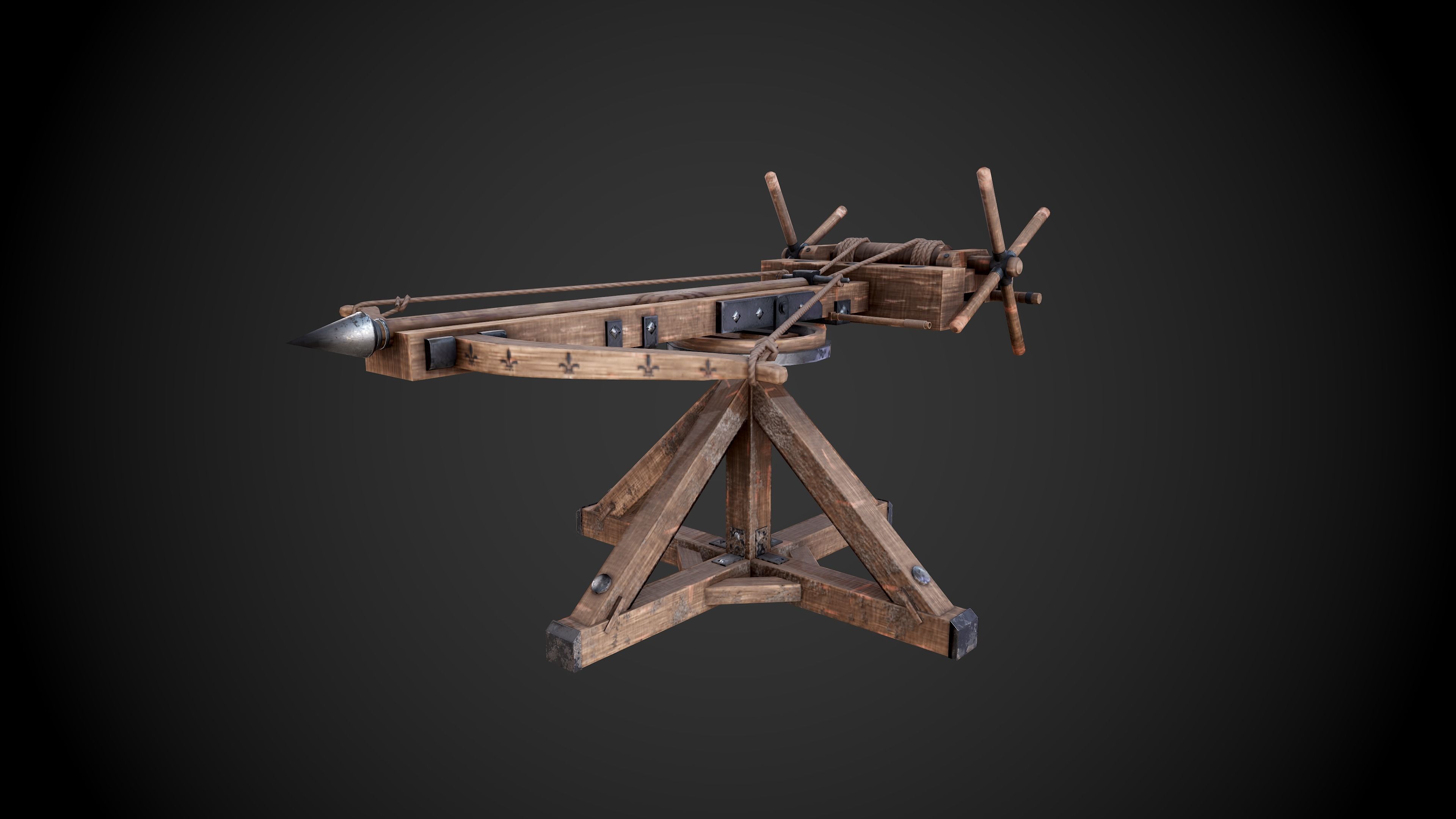 Ballista wooden machine gun Low-poly 3D model_1